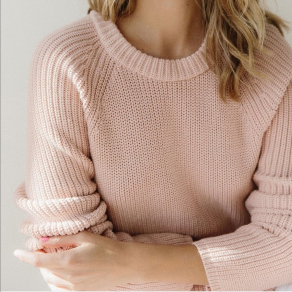 JENNI KAYNE Cotton Fisherman Sweater in Blush Size Medium